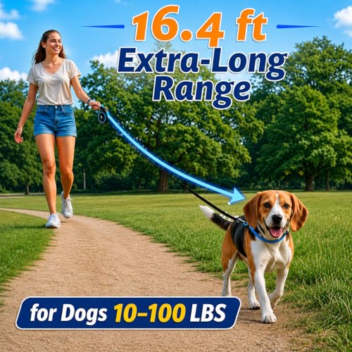 16.4 ft Retractable Dog Leash for Dogs 10–100 lbs - Heavy Duty Tape Leash with Strong Nylon Tape - 360° Swivel - view 3