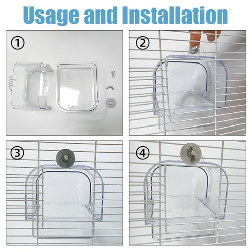 Bird Bath for Cage, Plastic Water Bowl Feeder for Pet Birds, Parrot Bathtub with Hanging Hooks for Little Bird - view 5