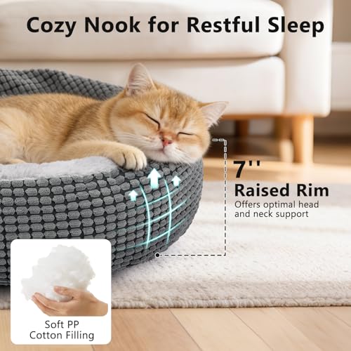 SIWA MARY Small Dog Bed with Attached Blanket, Cozy Donut Cuddler Anti-Anxiety Hooded Pet Beds Calming Cave Be - view 5