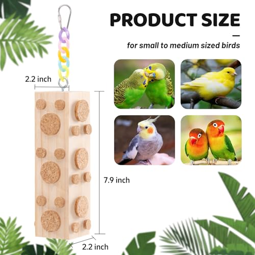 2 Pcs Wooden Bird Chew Toys - 7.9 Inch Hanging Parrot Toys, with 92 Detachable Corks, Relieve Boredom & Anxiet - view 3