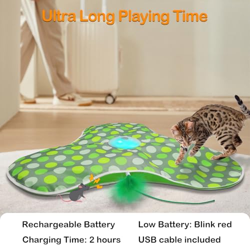 umosis Interactive Cat Toys Rechargeable,Moving Concealed Feathers,Real Mouse Squeaky,Touch Activated Cat Kitt - view 7
