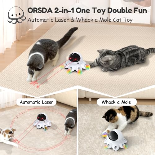 ORSDA Cat Laser Toy, 2-in-1 Interactive Automatic Motion Activated Moving 8 Holes Whack A Mole Feather, USB Re - view 3