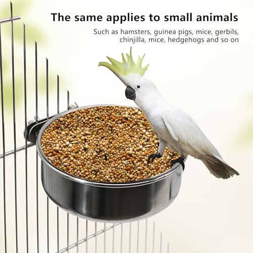 2 Pcs Small Bird Feeding Dish Cups,Parrot Food Bowl Cage with Clamp Holder Stainless Steel,Birdcage Coop Water - view 4