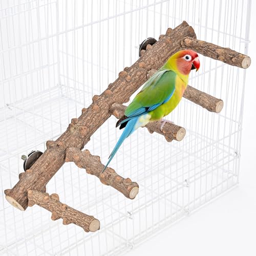 Mogoko Bird Ladder Perch for Cage, Natural Wood Bird Parrot Perch Stand Parrot Perch Bridge Climbing Chewing T - view 2