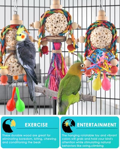Bissap 3PCS Bird Parrot Foraging Shredder Hanging Toys Sola Balls with Sand Hammer for Small Parrots Parakeets - view 5
