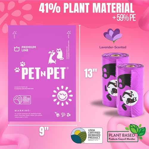 PET N PET Poop Bags for Dogs, 288 Count Lavender Scented Dog Waste Bags with Leash Dispenser, USDA Certified 3 - view 3