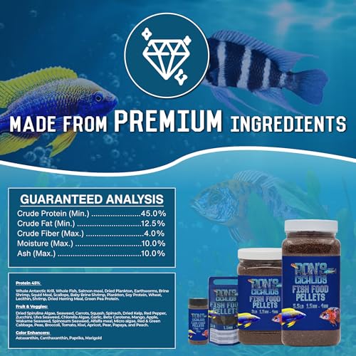 RON'S CICHLIDS Adult African Cichlid Fish Food Pellets – USA Made Slow Sinking Cichlid Pellets & Sticks Feed,  - view 4