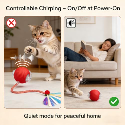 Interactive Cat Toys for Indoor Cats, Speedy Tail Cat Ball | 300mAh High-Capacity Battery, Controllable Chirpi - view 5