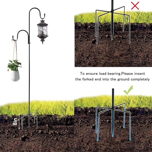 MIPON 78 Inch Double Shepherds Hooks for Outdoor Bird Feeder,Hanging Plants,Solar Light,Adjustable 78/62/46/30 - view 4