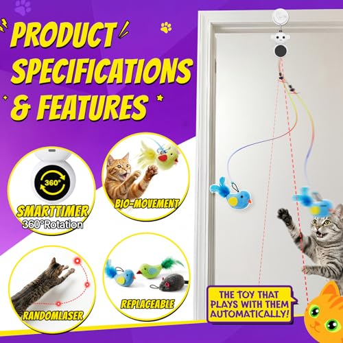 Interactive Cat Toys for Indoor Cats: 2 in 1 Laser Pointer Cat Toy with Automatic Flying Bird & Mouse Wand, Sm - view 4
