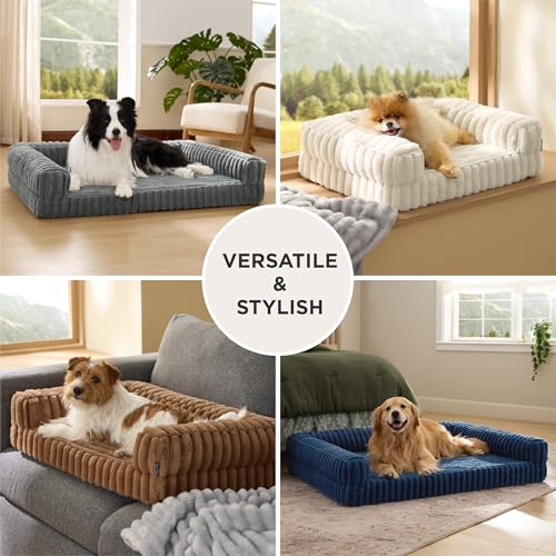 Bedsure ComfyFleece Orthopedic Dog Beds Large Sized Dog, Waterproof Memory Foam Pet Couch Sofa with Sides, Non - view 6