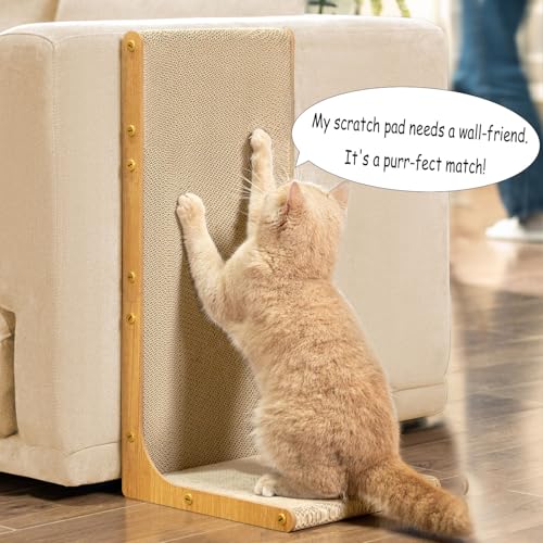 Cardboard Cat Scratcher,23 Inch L Shape Scratch Pad Wall Mounted,Vertical Scratching Board, Durable Cardboard  - view 4