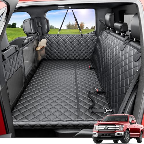 REEVAA Dog Truck Seat Cover for Back Seat, Hard Bottom Dog Hammock for Car, Pet Bed Extender for 2-4 Large Dog