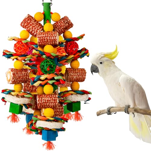 Bird Toys, Parrot Toys for Large Birds,Natural Corn cob and Loofah Slices Bird chew Toys for African Grey Parr - view 2