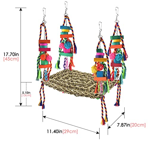 KATUMO Bird Toys, Bird Foraging Wall Toy Large Size Seagrass Woven Climbing Hammock Swing Mat with Colorful Ch - view 3