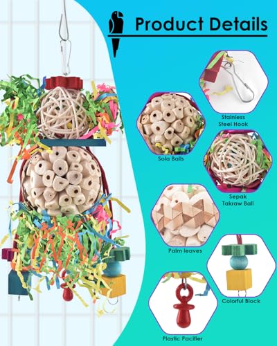 Bissap 2PCS Bird Parrot Foraging Shredder Hanging Toys Sola Balls Sepak Takraw with Pacifier for Small Parrots - view 4