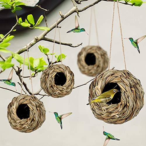 winemana 4 Pack Hanging Bird Nest House for Outside, Ball Shape, Hand Woven, Durable Sturdy, Made of Natural G - view 7
