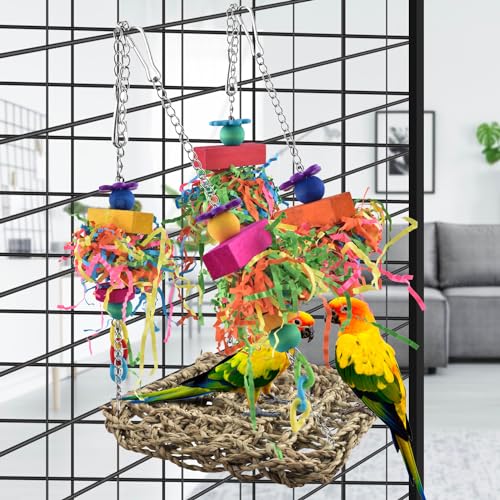 KATUMO Conure Toys, Bird Grass Swing Mat Parrot Climbing Hammock with Colorful Toys for Parakeet, Cockatiel, S - view 5