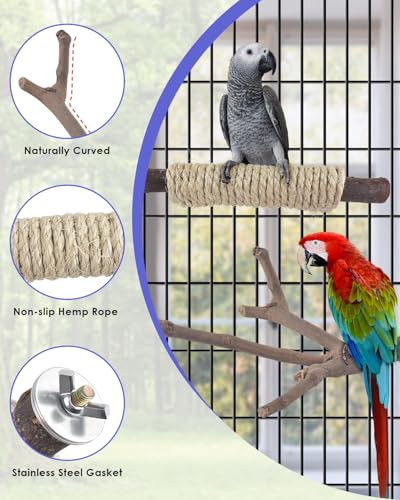 Bissap 5PCS Large Bird Perch Stand, Natural Wood Pole Standing Paw Grinding Fork Parrot Cage Branch with Rope  - view 4