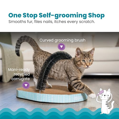Catstages Scratch & Groom Cat Scratcher with Removable Curved Brush for Self-Grooming Station, Orange - view 3
