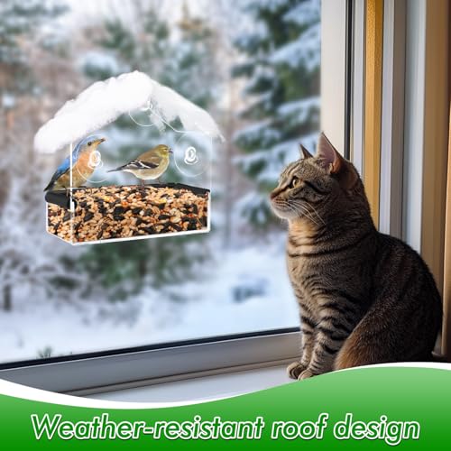 Outdoor Window Bird Feeder for Cats Viewing - Clear Bird Feeder with Strong Suction Cup, Cat Perch Accessories - view 3