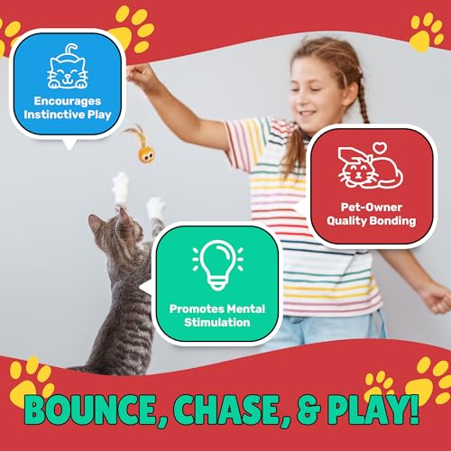 Bouncy Tails 5 Pack Interactive Bouncy Ball with Natural Feathers for Indoor Cats and Kittens who Love to Play - view 5