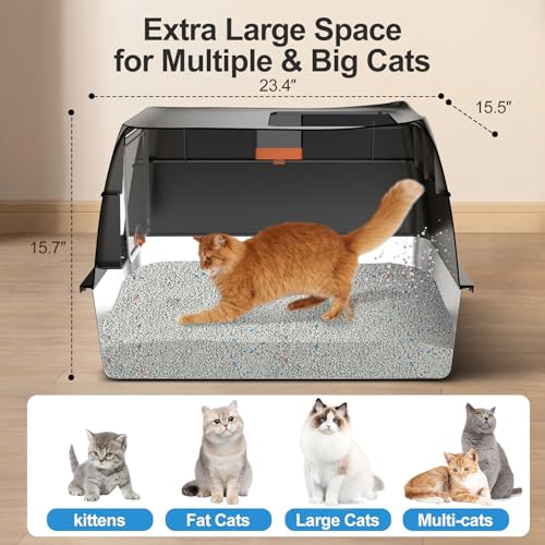 Stainless Steel Litter Box with Lid,Front Entry Top Exit Kitty LitterBox,Extra Large Enclosed Metal Cat Box wi - view 3