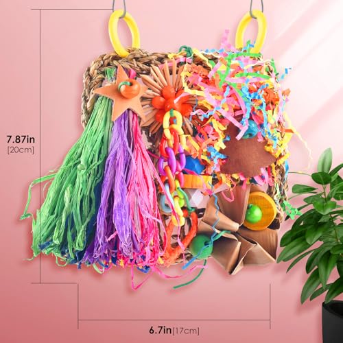 KATUMO Conure Toys, Bird Grass Mat Parakeet Shredder Hanging Toy Cockatiel Foraging Entertainments Parrot Clim - view 3