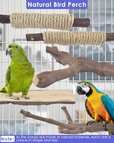 Bissap 5PCS Large Bird Perch Stand, Natural Wood Pole Standing Paw Grinding Fork Parrot Cage Branch with Rope  - view 3