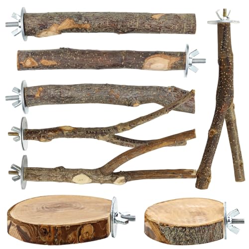 8 PCS Natural Bird Perch Set - Apple Wood Platforms & Hardwood Branches for Parakeets, Cockatiels, Lovebirds - - view 2