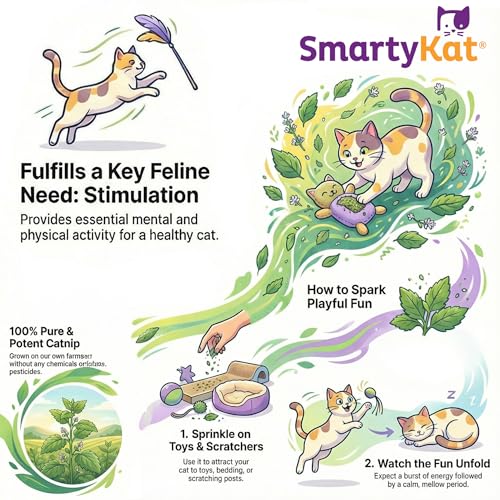 SmartyKat Natural Catnip Canister, 100% Natural Cat Nip for Cats, Premium Dried Catnip for Indoor Cats, Positi - view 3