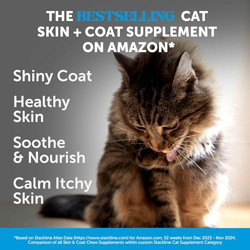 Cat Skin & Coat Health Chews – Crunchy & Creamy Treats with Omegas, Vitamin C & E, Biotin – Soothes Itchy, Dry - view 3