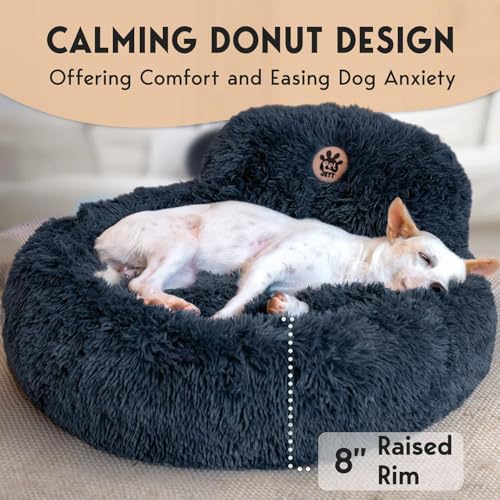 PetJett Calming Dog Bed Medium Size Dog - 30'' Donut Bed, Anti-Slip & Washable Super Soft Fluffy Plush Round B - view 5