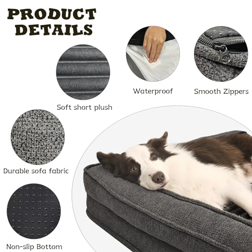 WINDRACING Orthopedic Dog Beds for Large Dogs, XLarge Waterproof Dog Bed with L Bolster Sides, Washable Big Pe - view 5
