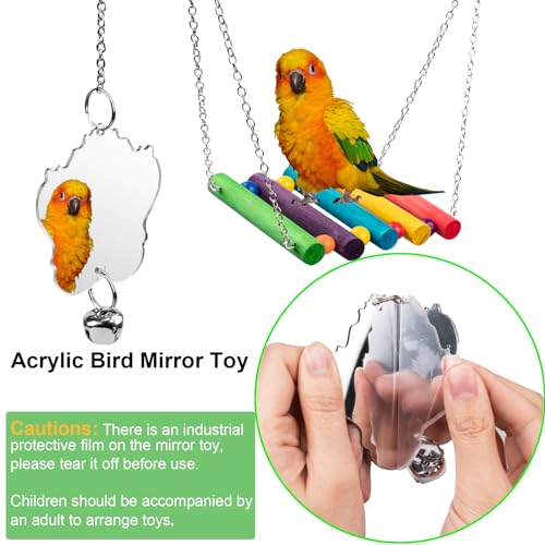 Bird Toys for Parakeets 7Pcs, Wood Parrots Budgie Cage Accessories, Bird Perch Swings for Small Conure Cockati - view 6