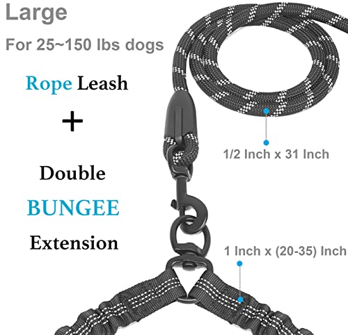iYoShop Dual Dog Leash - 360° Swivel, No Tangle Walking Leash with Shock Absorbing Bungee for Two Dogs (Large, - view 3