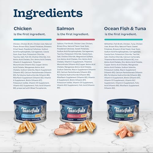 Blue Buffalo Tastefuls Natural Pate Wet Cat Food Variety Pack, Salmon, Chicken, Ocean Fish & Tuna Entrées 3-oz - view 6