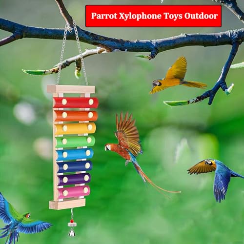 Large Parrot Suspensible Xylophone Toy, Multicolored Natural Wooden Bird Chewing Toys with Grinding Stone for  - view 4