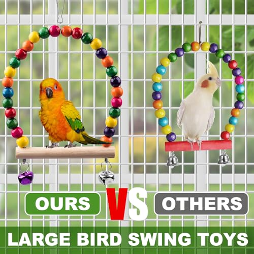 Bird Toys for Parakeets 7Pcs, Wood Parrots Budgie Cage Accessories, Bird Perch Swings for Small Conure Cockati - view 4