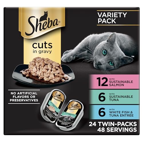 Sheba Perfect Portions Wet Cat Food Cuts in Gravy, Cat Food Wet Recipe, Sustainable Salmon, Tuna, White Fish a - view 2