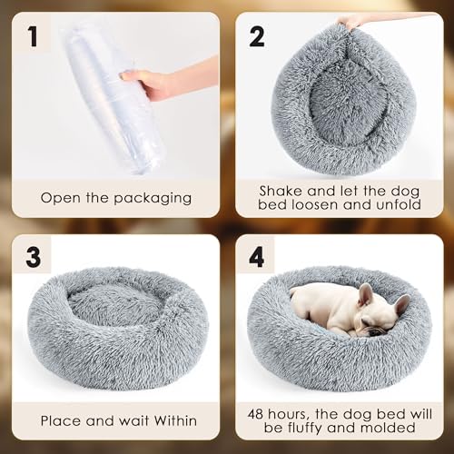Hoewina Dog & Cat Bed for Indoor Cats, 20in Calming Donut Bed for Puppy and Kitten, Washable Round Fluffy Pet  - view 8