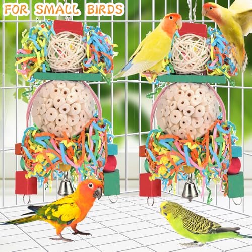 BBjinronjy Bird Toys,2PCS Hanging Natural Soft Sola Ball Beak Chew Shred Forage Toys for Parrots,Cockatiel,Con - view 3