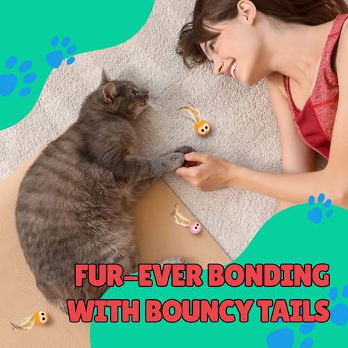 Bouncy Tails 5 Pack Interactive Bouncy Ball with Natural Feathers for Indoor Cats and Kittens who Love to Play - view 8