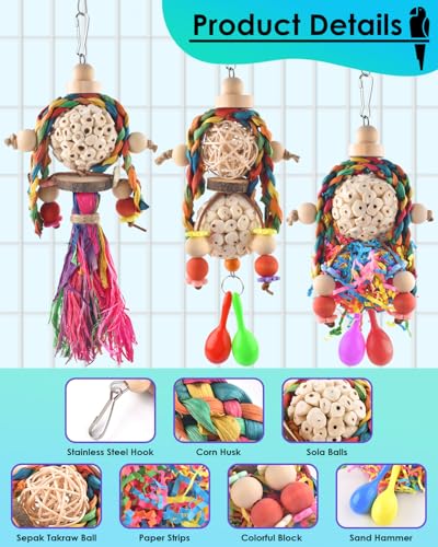 Bissap 3PCS Bird Parrot Foraging Shredder Hanging Toys Sola Balls with Sand Hammer for Small Parrots Parakeets - view 4
