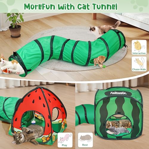 Tailtastic 3-in-1 Watermelon Cat Play Tunnel with Pop-Up Cube & Triangle Cat Tent, Interactive Toy Ball & Fold - view 5