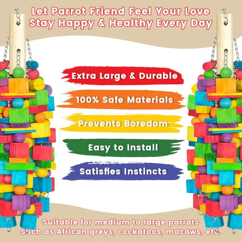 Extra Large Bird Toys for Macaws, Cockatoos - 21.6'' Heavy Duty Natural Parrot Toys for Chewing Foraging with  - view 3
