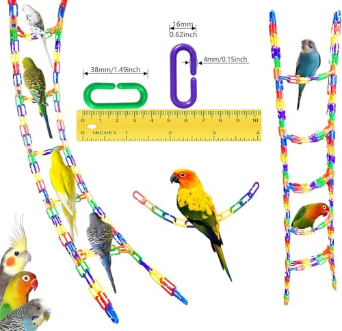 200-Piece Rainbow Plastic Chain Links & Toys - Interlocking C-Clip Bird Cage Accessories for Parakeets, Sugar  - view 4