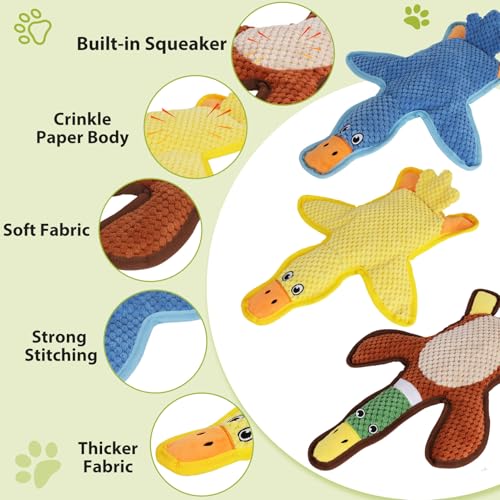 Dog Toys 3-Pack Cute Duck Shapes Puppy Toys No-Stuffing Squeaky and Crinkle Interactive Dog Chew Toy for Small - view 3