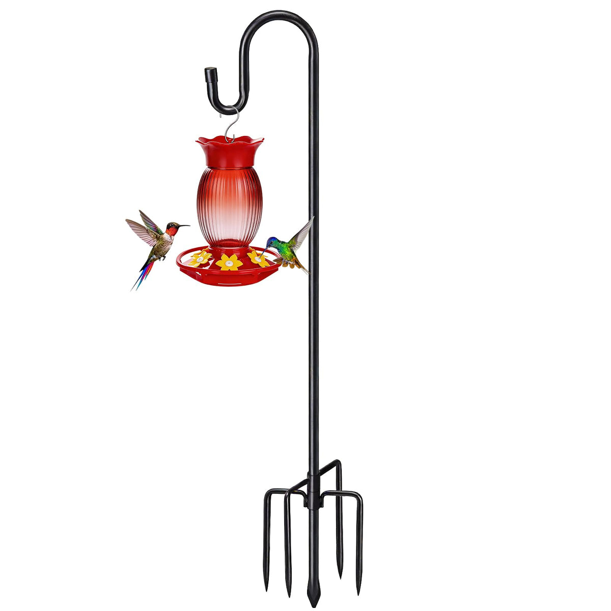 COCONUT 62" Shepherds Hooks for Outdoor, Bird Feeder Pole with 5 Prong Base, Adjustable Height Shepherds Hook 