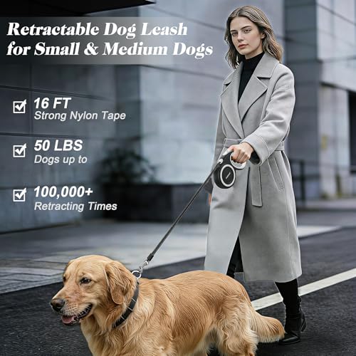 Retractable Dog Leash with Stainless Steel Anti-Chew Cable for Small & Medium Dogs up to 50 lbs | 16 ft Strong - view 3